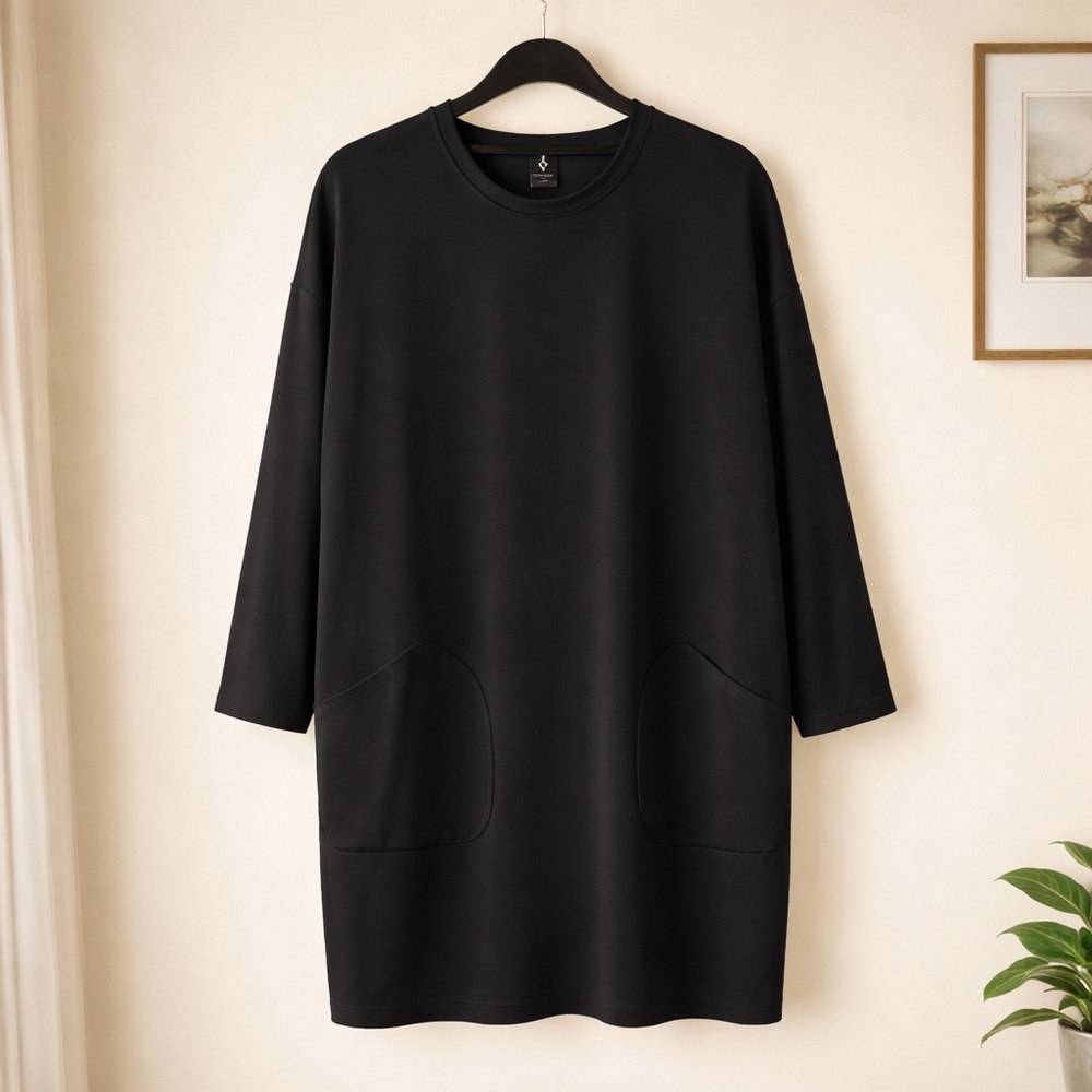 Skechers XL Activewear Elegant Black Long Sleeve Dress Shirt Dress With Pockets